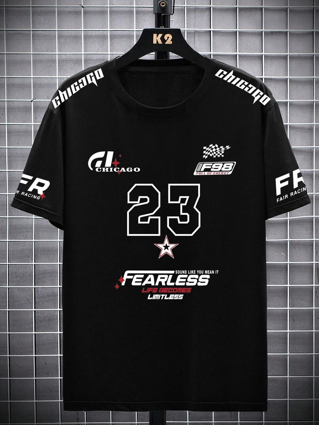 Unisex's Letter & Number Print Round Neck Tee, Regular Fit Casual Short Sleeve Crew Neck T-shirt for Daily Wear, Casual Graphic Design, Crewneck Streetwear, Casual Stylish Tee, Casual Style Tee