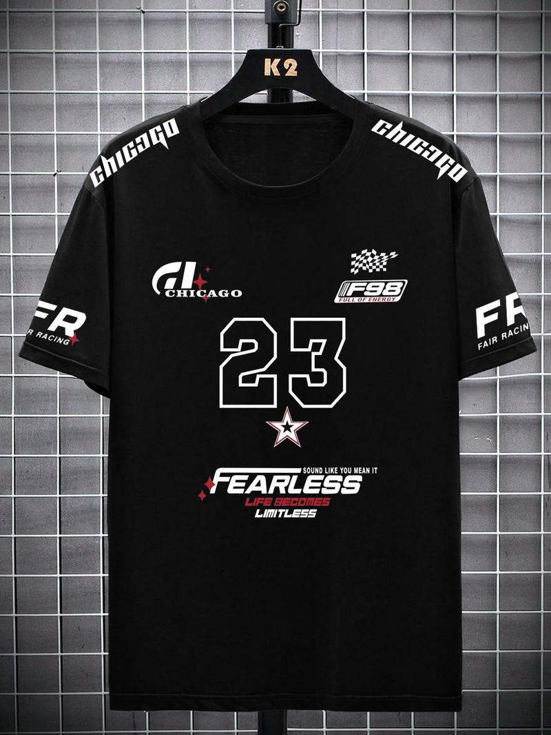 Unisex's Letter & Number Print Round Neck Tee, Regular Fit Casual Short Sleeve Crew Neck T-shirt for Daily Wear, Unisex Top for All Seasons, Casual Graphic Design, Crewneck Streetwear, Shortsleeve Tshirt, Casual Streetwear Tops, Casual Style Tee