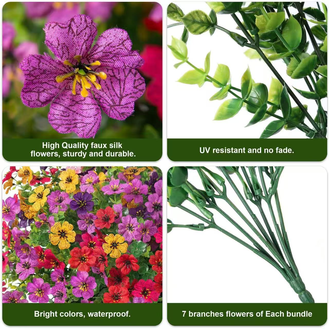 Bestseller: 7-pronged Eucalyptus And Violet Flowers, Faux Green Plant Bundles For Decoration, Artificial Flower Ornaments