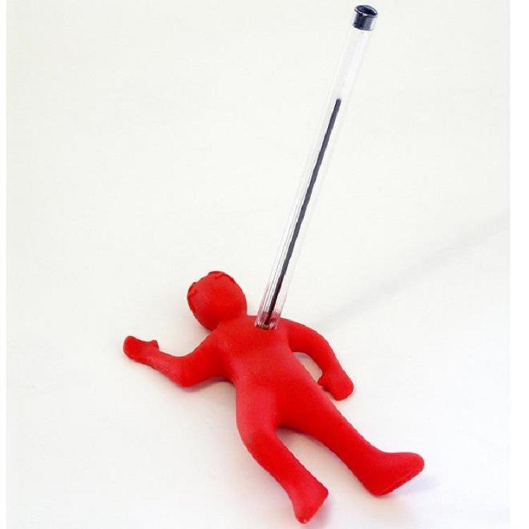 Creative Stress Relief Pen Holder, Red Figurine Desk Organizer for Home & Office