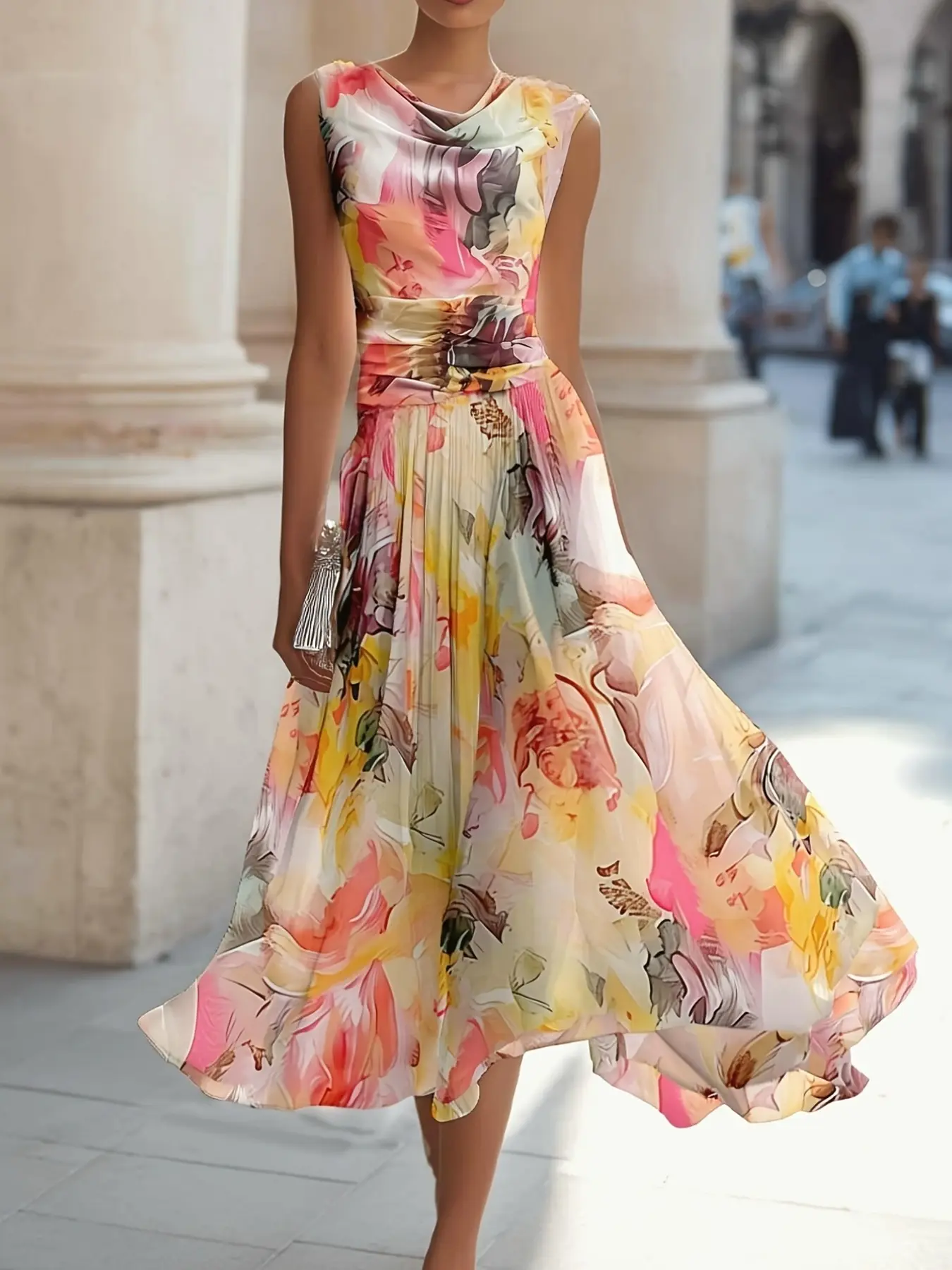 Elegant Sleeveless Chiffon Dress, Flowy Waist Midi Dress, Party Date Light Gown, Long Dress for Special Occasions, Chic and Simple Style, Evening Party Dresses