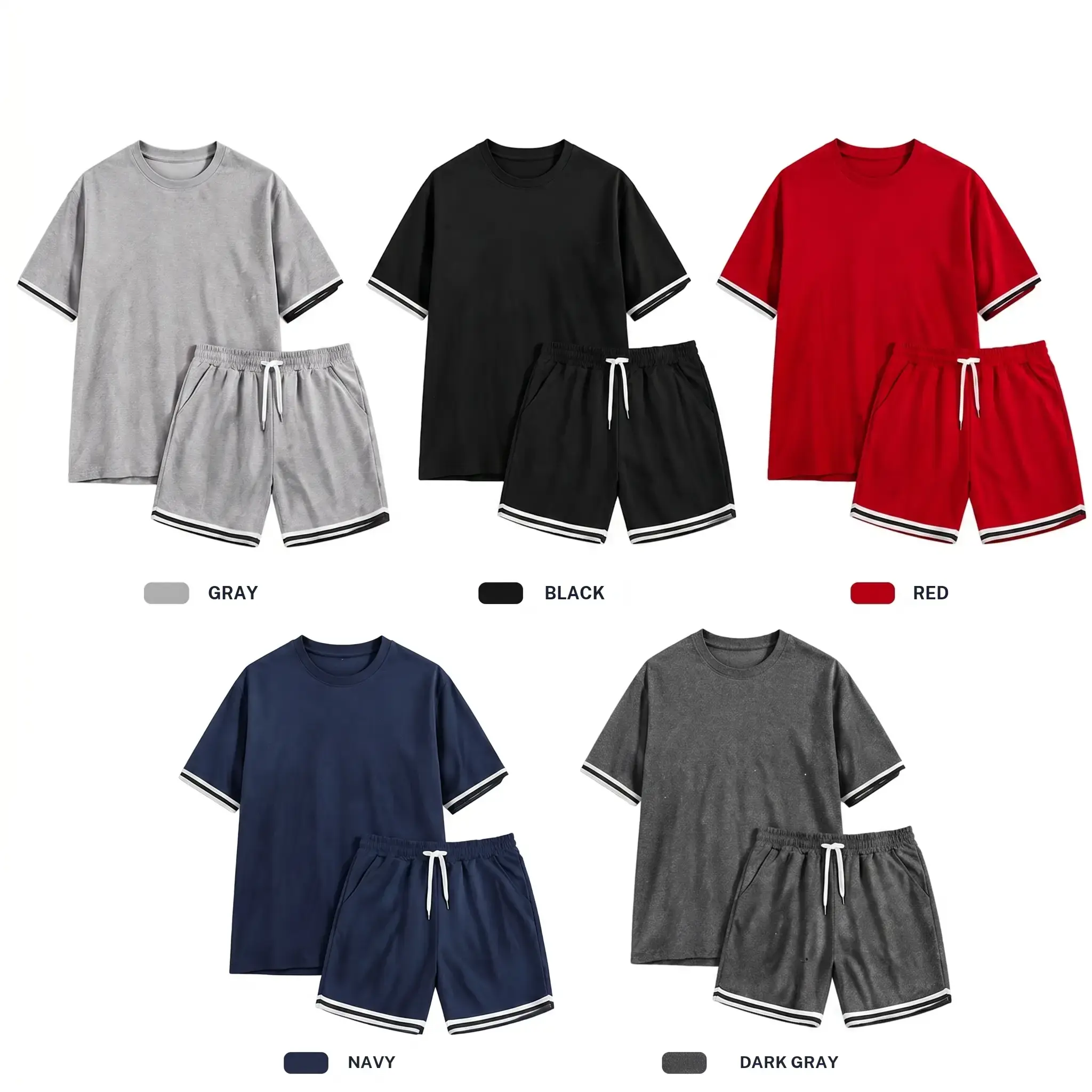 Men's 2 Piece Summer Set, Breathable Oversized Crew Neck T-Shirt and Contrast Striped Shorts for Gym & Daily Wear, Menswear