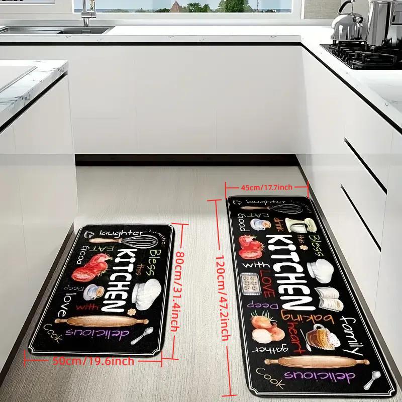 Food Letter Kitchen Utensils Pattern Kitchen Mat, 3pcs/set Kitchen Floor Mat, Non-slip Kitchen Rug, Kitchen Decor Mat, Home Decor, Kitchen Accessories, Kitchen Area Rug