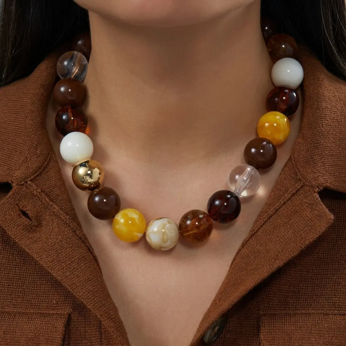 Dopamine Beaded Necklace for Women, Colorful Handmade Acrylic Bead Necklace, Retro Boho Statement Jewelry, Vintage Y2K Neck Chain, Lightweight Eye-Catching Accessory for Beach Vacation, Festival, Party, Daily Outfit Styling