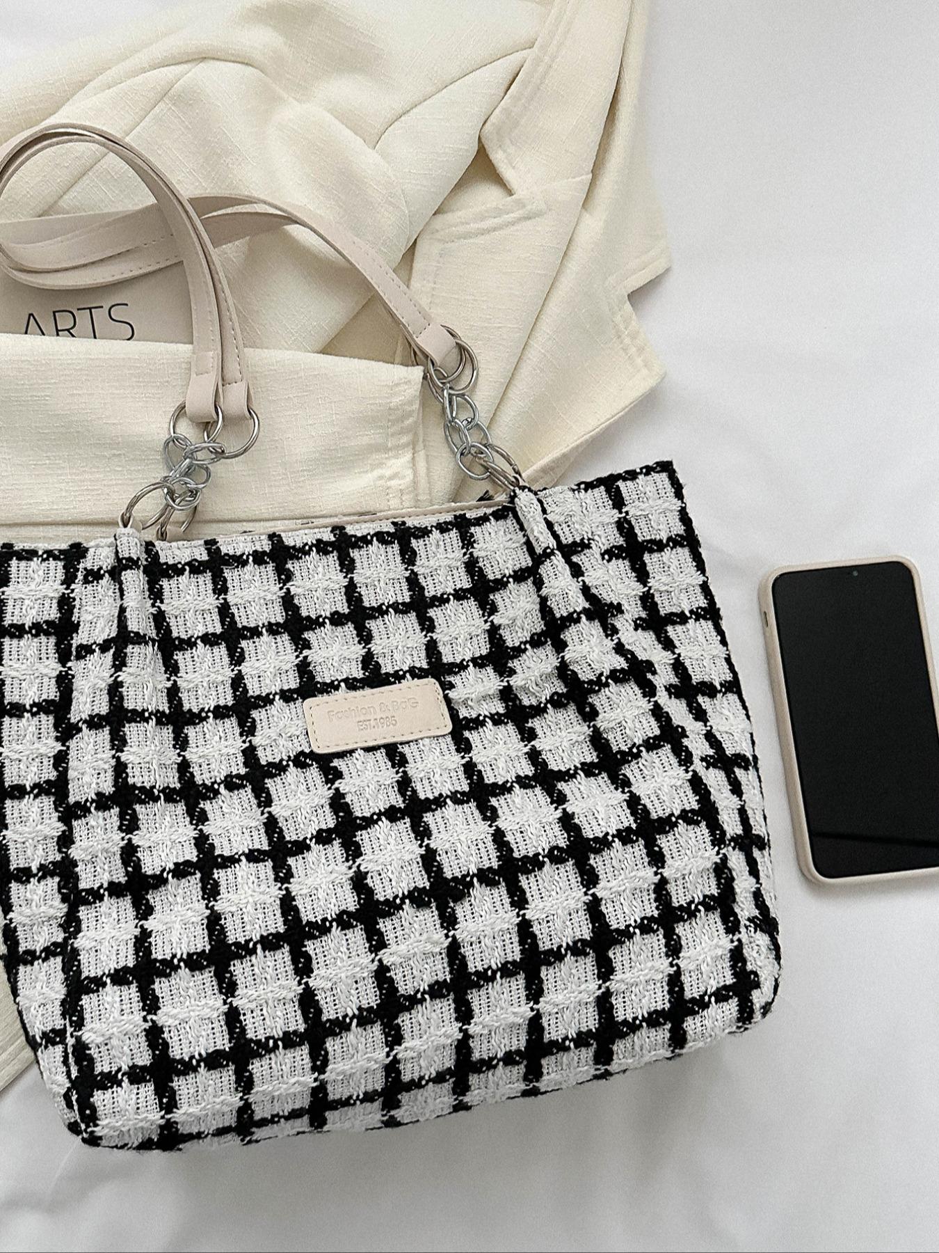 Fashionable Plaid Pattern Tote Bag, Casual Large Capacity Shoulder Bag For Women & Girls, Versatile Simple Handbag