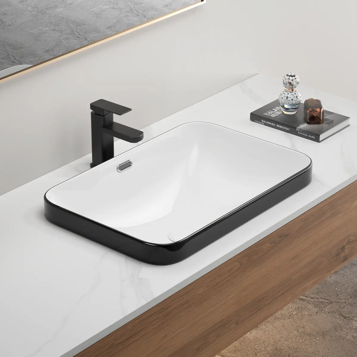 Indoor Rectangular Porcelain Undermount Bathroom Sink - 22.05" x 15.36" x 6.7" White Ceramic Vessel Basin, Seamless Design for Vanity Countertop