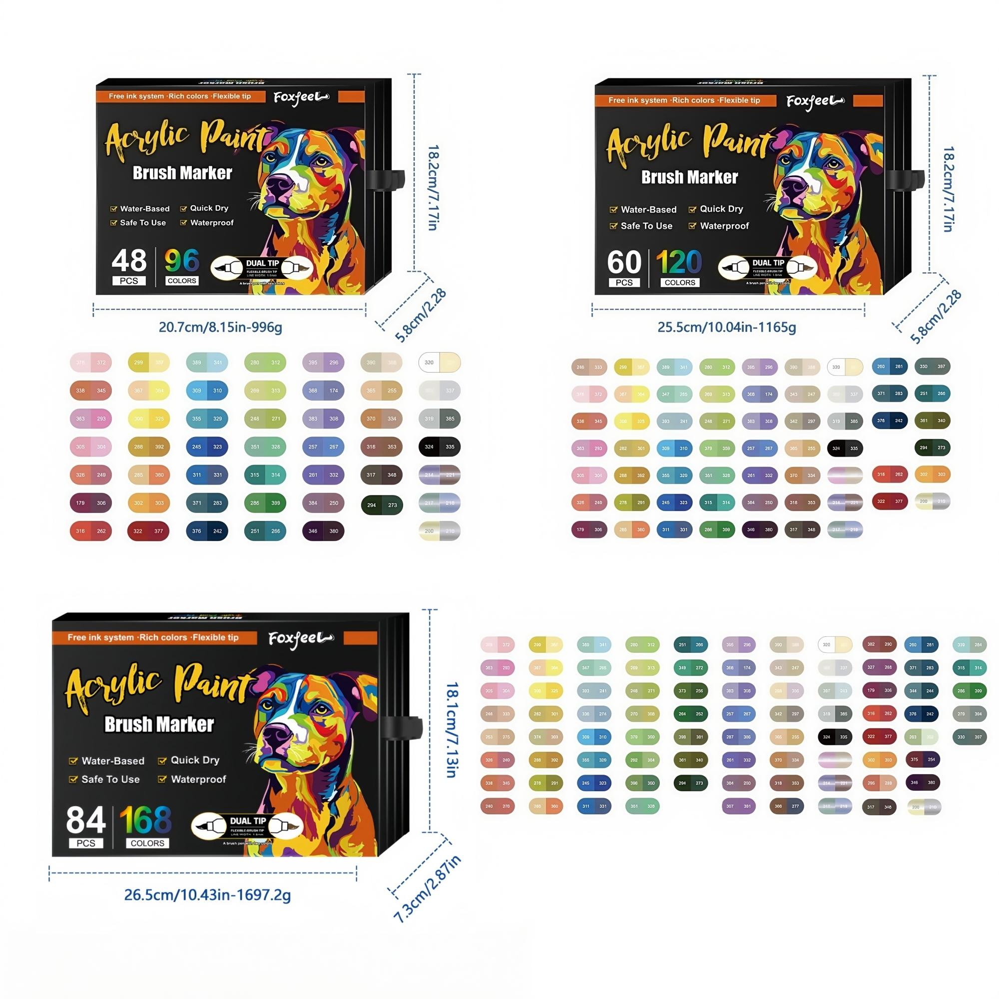 Acrylic Paint Marker Set, 96/120/168 Colors Dual-color Brush Tips Marker Pen, Drawing Pen for Rocks, Wood, Canvas, Plastic, Glass, Ceramic, Art Marker Set