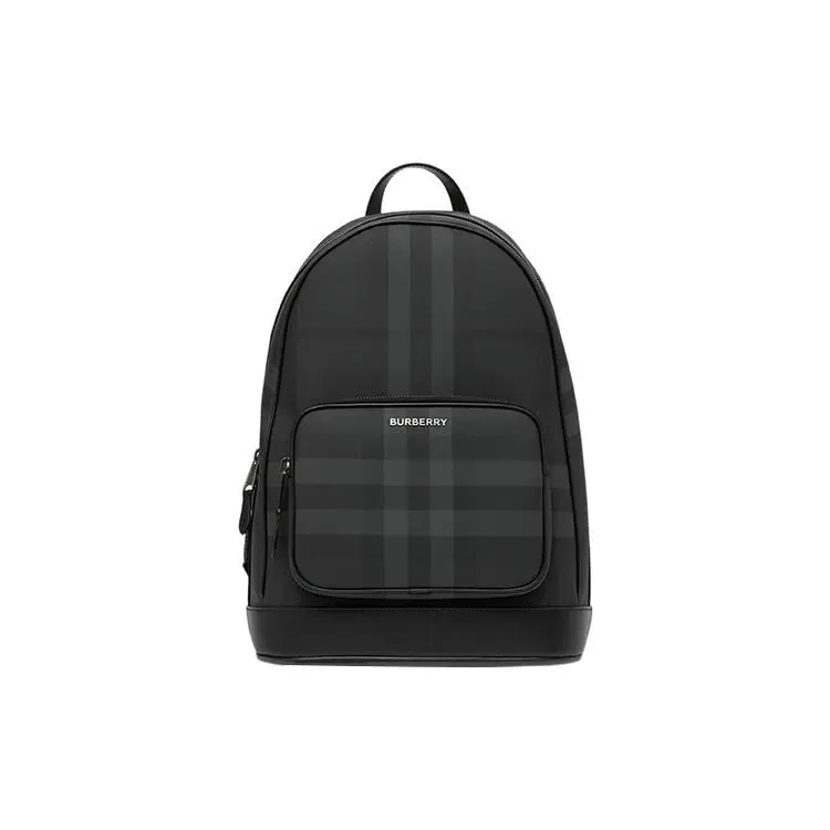 Burberry Letter Logo Checkered Polyurethane Backpack for Men in Charcoal Grey