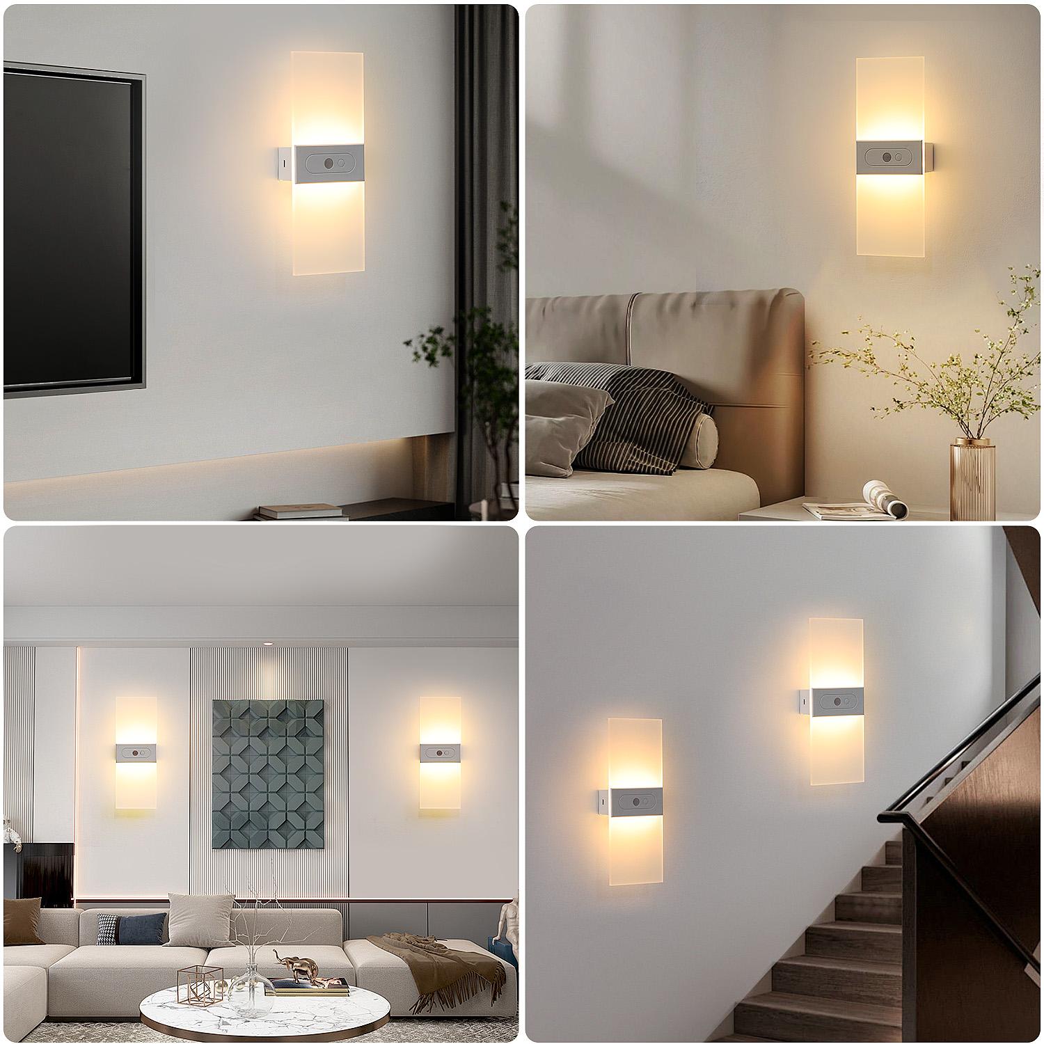 Motion Sensor Wall Sconces, Bedside Night Light Dimmable 2200mAh Battery Operated Wall Lights For Bedroom, - Battery-Powered, USB-Rechargeable Wireless Indoor Night Light for Hallway, Stairs & Living Room