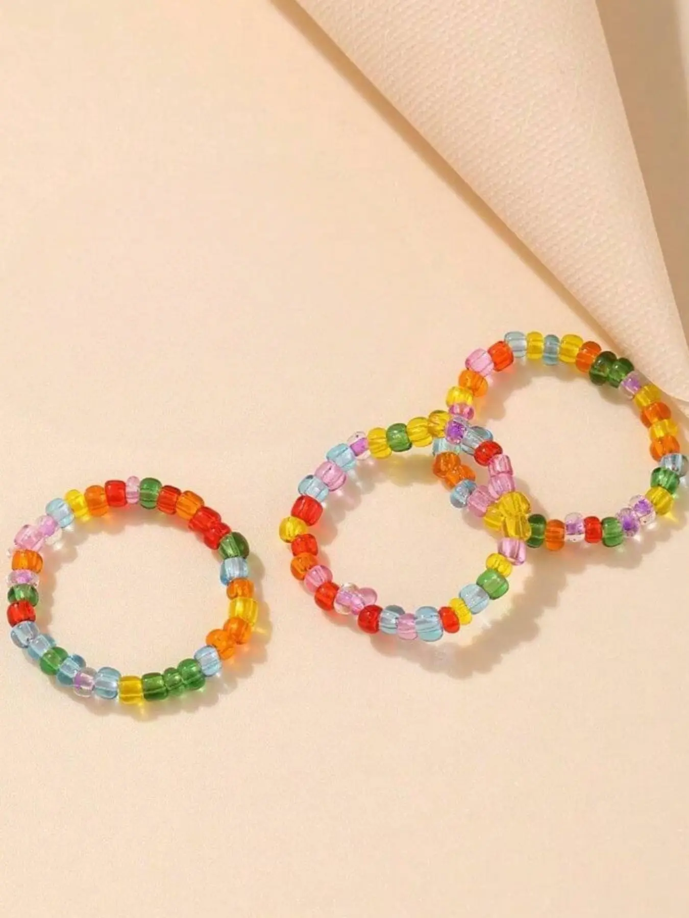 Creative Candy Color Beaded Ring Set, Bohemian Style Multicolor Bead Rings for Women, 3-Piece Jewelry Set, Trendy Fashion Accessories