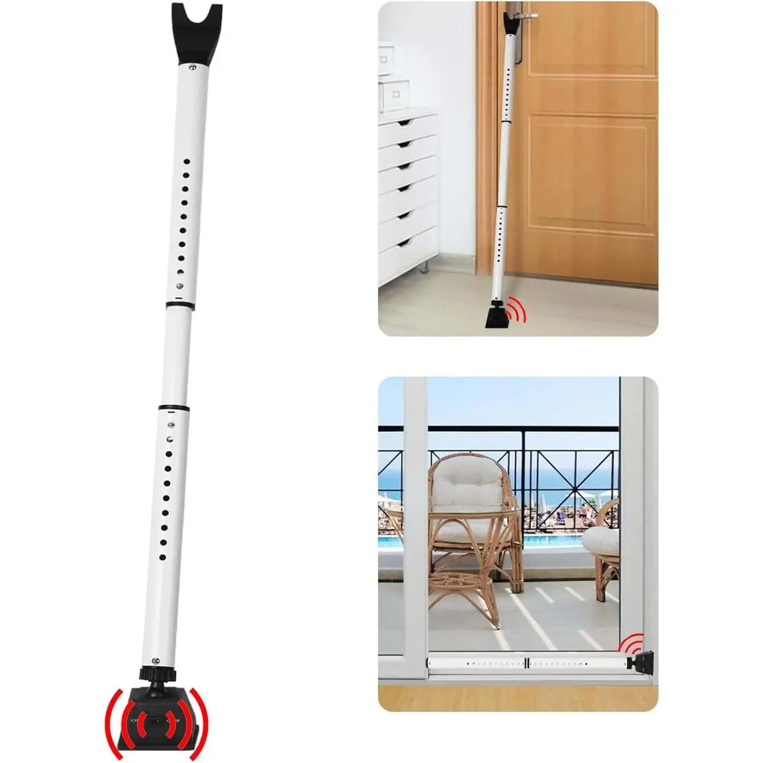 Security Door Stopper with Alarm Sliding Patio Bar 120db Loud Alert Adjustable Security Jammer Door Security Bar Window Child Proof Heavy Duty Door Stoppers for Home Apartment Travel (White)
