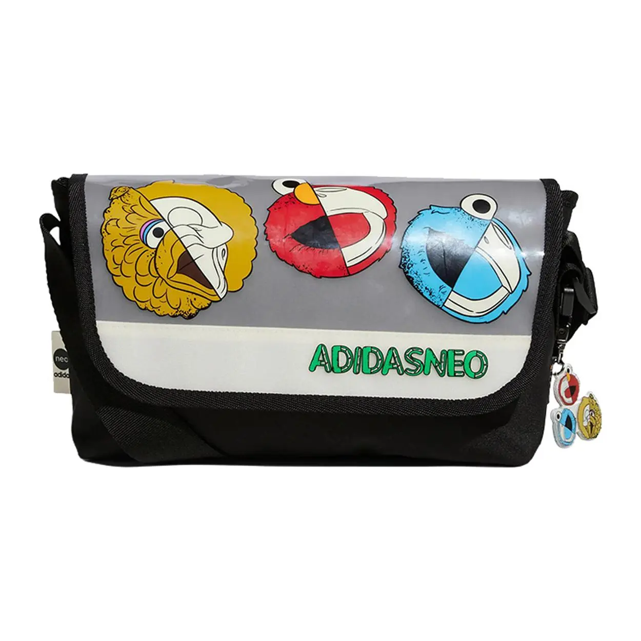 Adidas Neo x Sesame Street x JF Collaborative Graffiti Logo Messenger Bag for Men and Women, Black