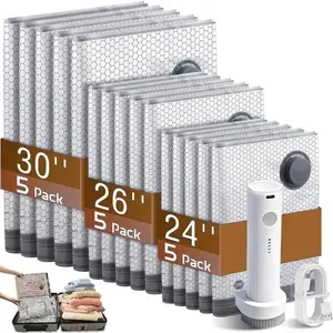 [2026 Upgraded] X7 Cordless Travel Suction Compressed Storage Bags Set with Rechargeable Pump – 15-Pack Waterproof Resealing Self-Sealing Reusable Bags (3 Sizes), 140L/Min Powerful Suction, 80% Space Saving, Carry-On Suitcase & Camping Essentials