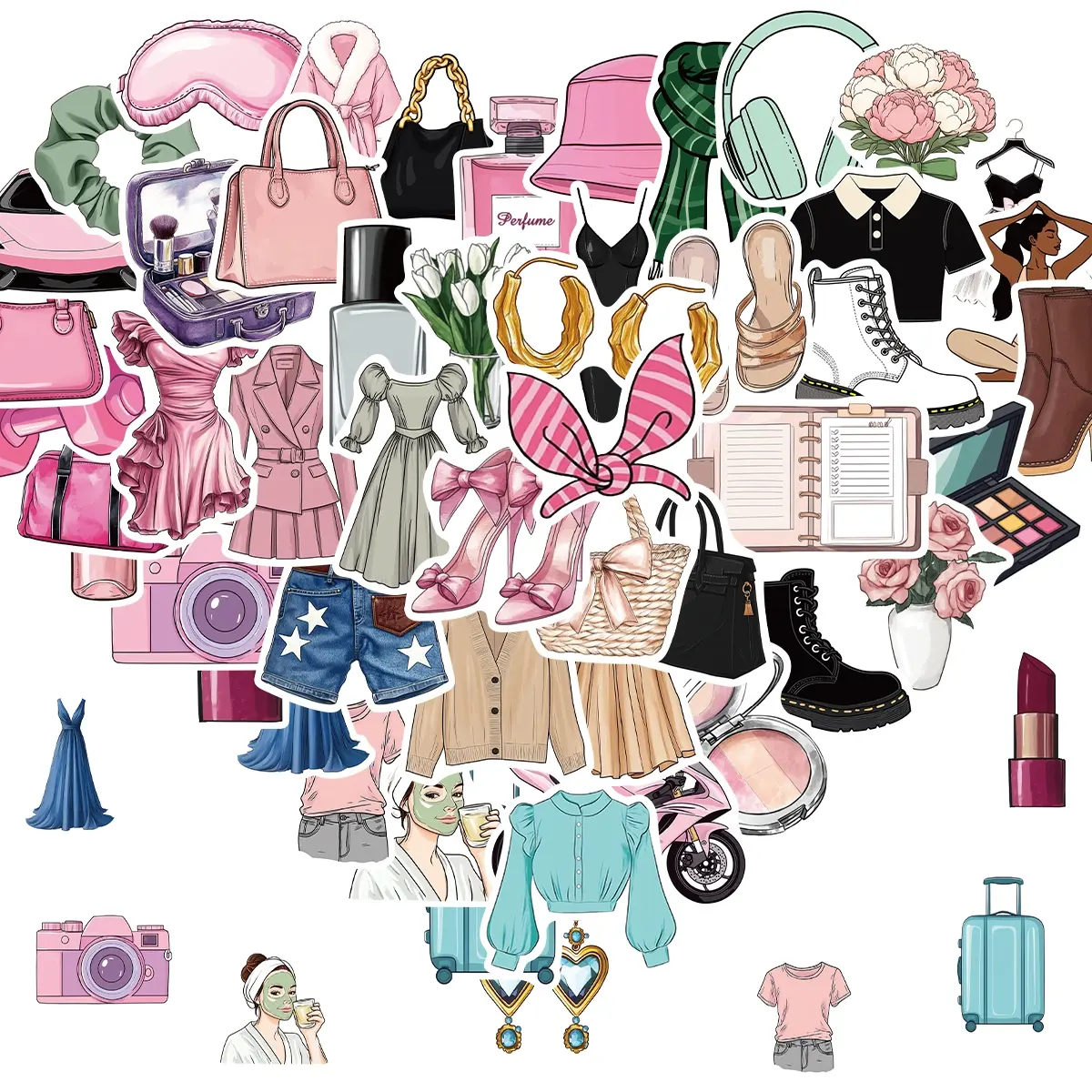 50pcs Pink Coquette Stickers Sage Green Aesthetic Sticker Bow Girly Stickers for Girl Pink and Sage Green Party Favors Vinyl Waterproof Sticker