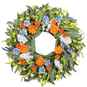 Summer Wreath for Front Door 24 Inch, Spring Floral Wreaths with Artificial Daisy and Lavender for All Season Home Decor Easter Indoor Outdoor Wall Celebrations