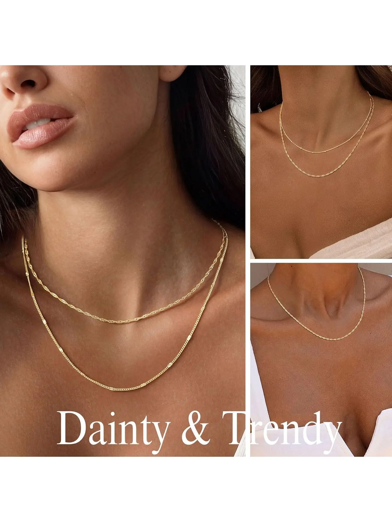 3Pcs/Pack Layered Necklace for Women, Dainty Thin Chain Choker Necklace Stack Paperclip CZ Link Necklaces Set Trendy Jewelry Gifts for Women