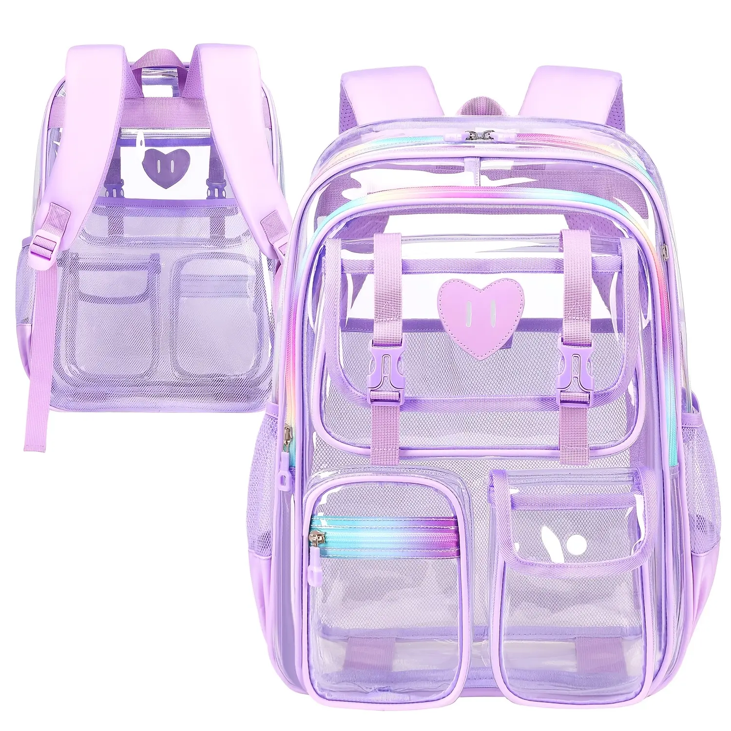 Heavy Duty PVC Clear Stadium Backpack with Front Pocket, Transparent See Through Backpack for Concert, Sports Games, College School, Beach, Work & Travel, Fashion Clear Bag Unisex Gift for Men and Women,toy,lunch,shoe,multi-purpose,night,t,mu,,,a,,Compact