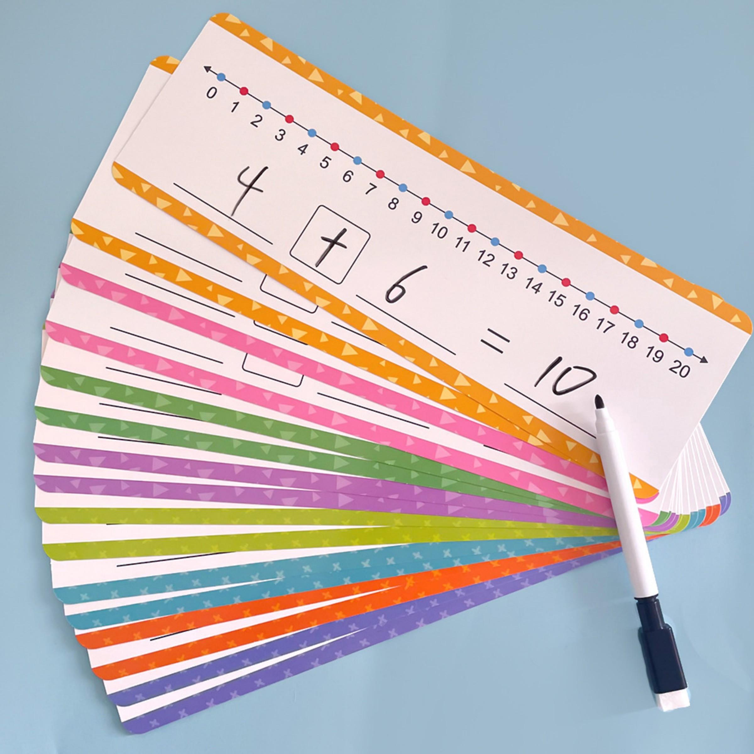 0-20 Number Line Flash Cards, 16 Erasable Cards with 2 Markers, Math Addition Subtraction Practice for Kids, Educational Learning Tool, Math Learning Tools
