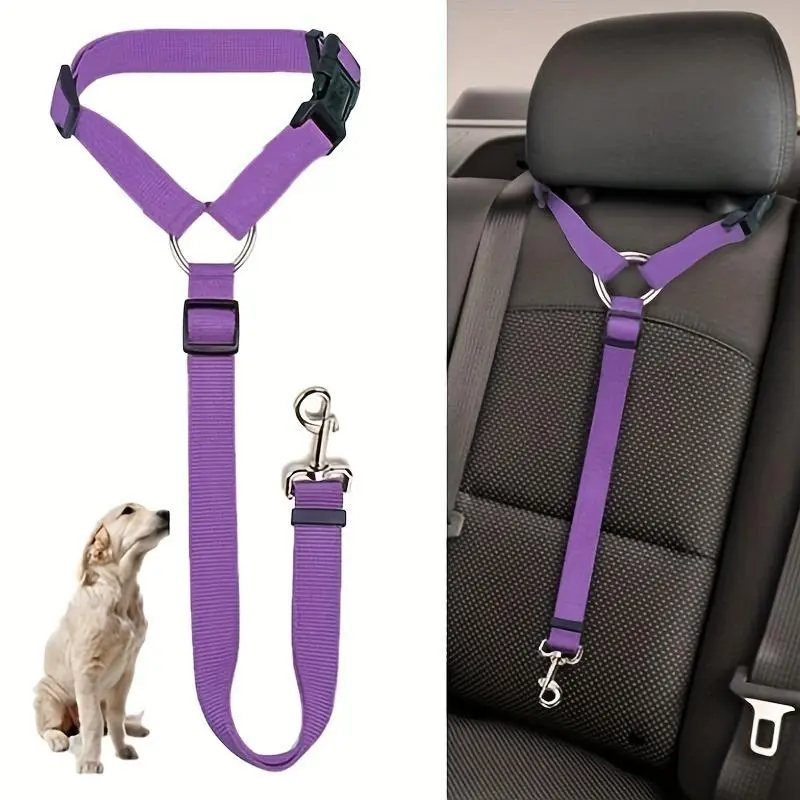 1pc Adjustable Pet Car Seat Belt, with 2-In-1 Nylon Leash And Rear Seat Belt