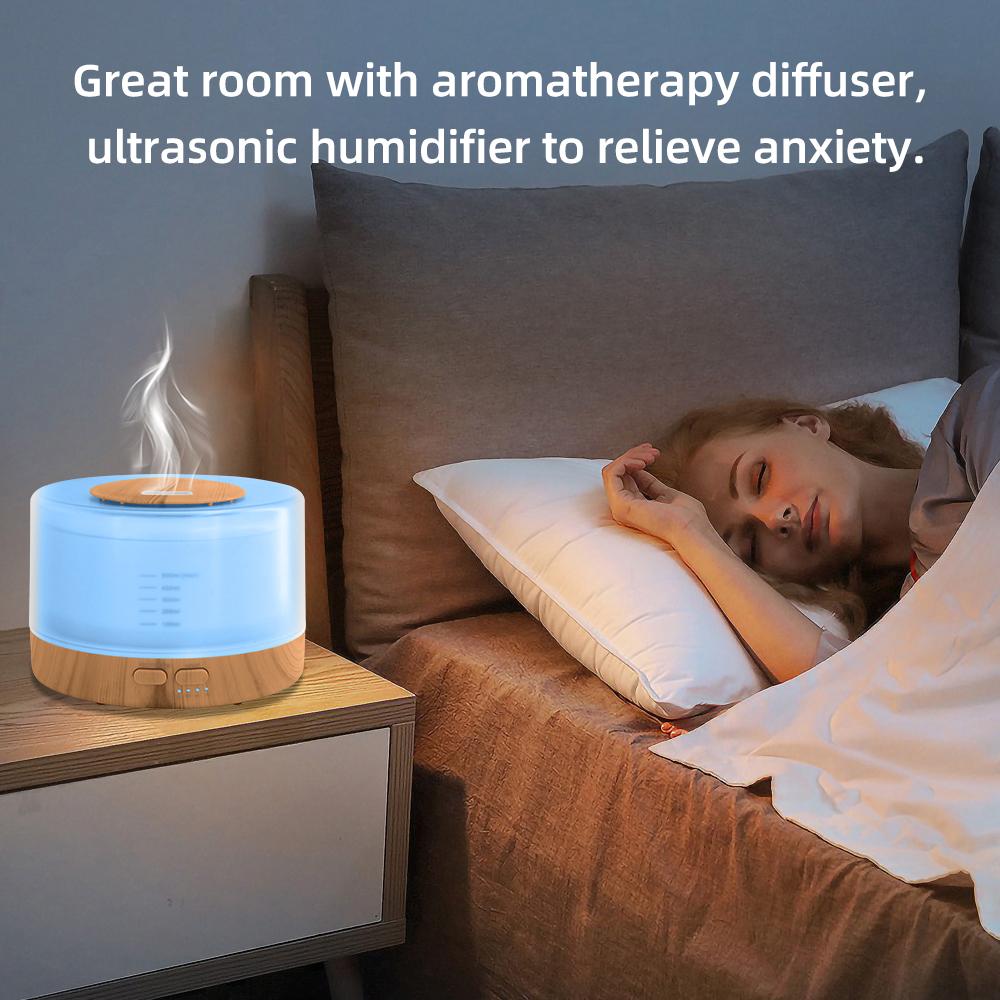Ultrasonic Smart Diffuser Humidifier 16.9oz Tank Timer Modes 7 Color Lights 6 Essential Oils Aromatherapy Vaporizer for Large Room Anxiety Relief Eco-friendly Non-toxic PP Material