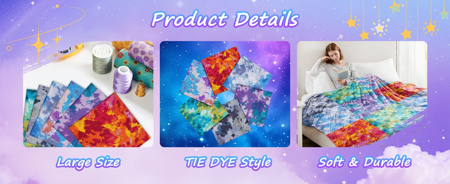 20’’ x 20’’ Cotton Fat Quarters Bundles 6 Options, Fat Quarter Squares for Quilting Sewing Crafting, Patchwork,, 6 Pack(Tie Dye)
