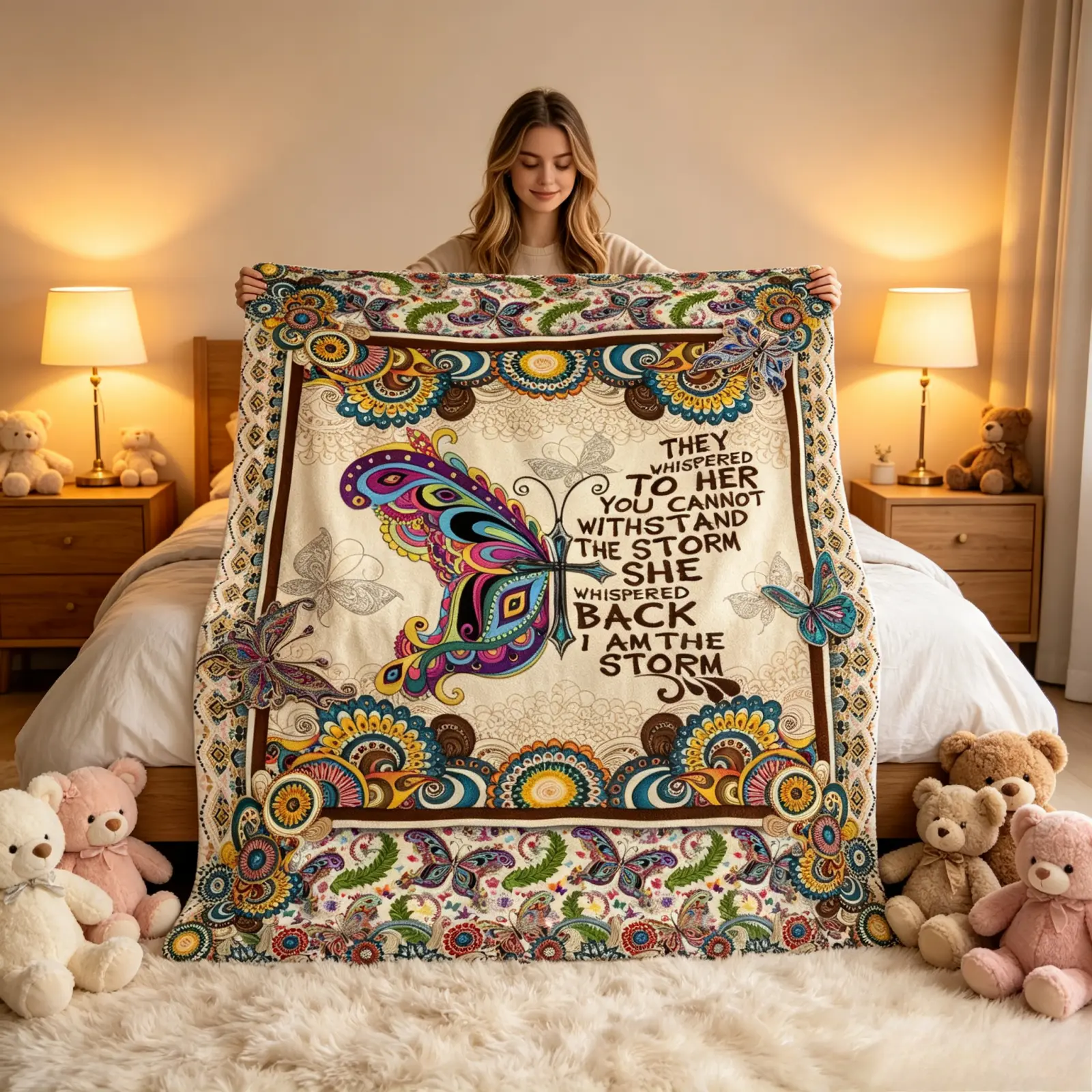 Trending Boho Butterfly Flannel Blanket, Colorful Mandala Cross Inspirational Quote Print Ultra Soft Cozy Throw, Motivational Decor Gift For Her Birthday Christmas TikTok Popular Amazon Must Have