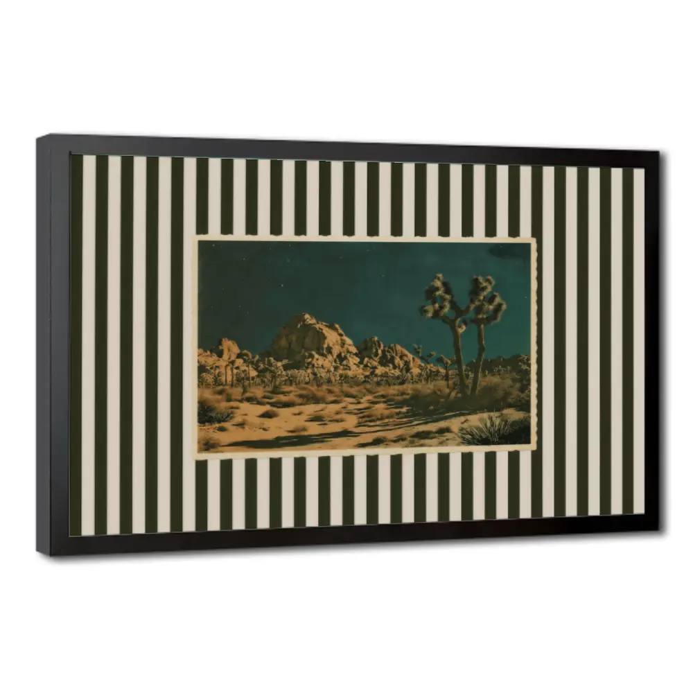 Vintage Desert Night Postcard Poster - Lightweight Mixed Media Collage, Bold Striped Eclectic Home Decor, 1-Piece Canvas with Strong Visual Impact, Decor Inspo Gift for Osu Anime Manga Fans' Kid Room Box solid wood frame waterproof design