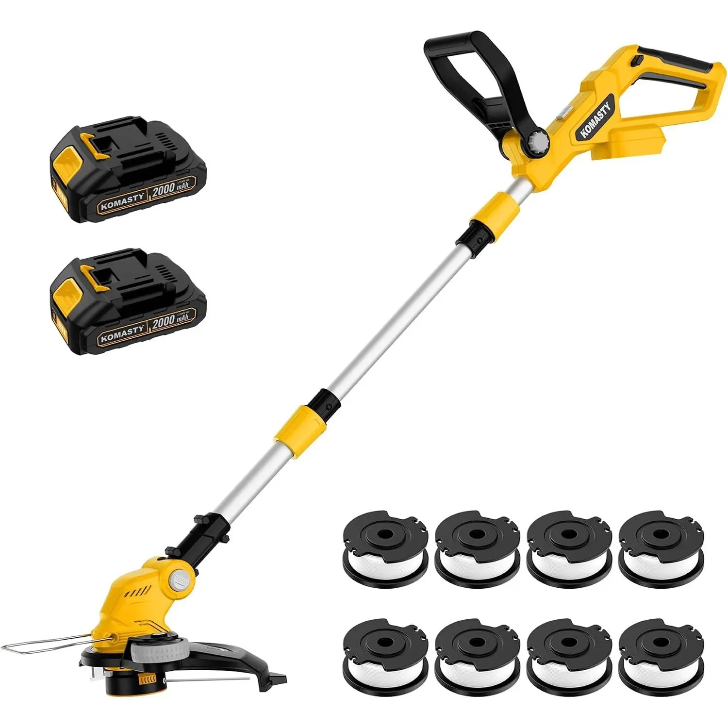 20V Weed Wacker Tool 2 X 2.0Ah Battery Powered Weed Eater and Charger, 12" Lightweight String Trimmer, Auto Line Feed Grass Lawn Mower for Small Yard, Yellow