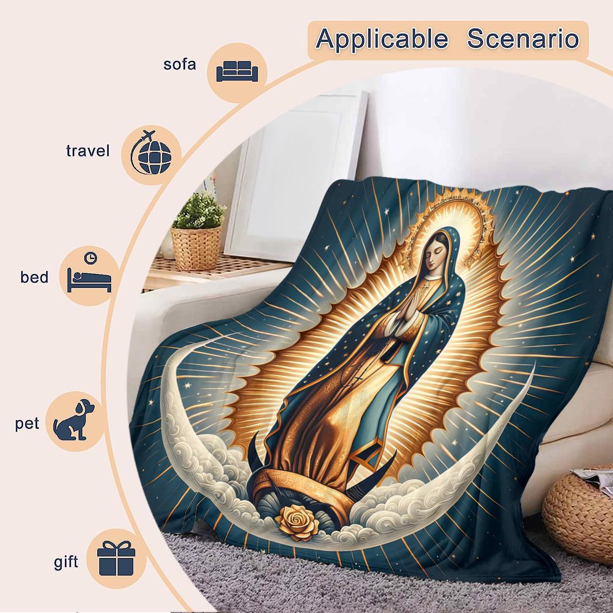 Virgin Mary Pattern Blanket, 1 Count Soft Warm Throw Blanket, Air-conditioned Room Blanket, Warm Nap Blanket for Home Office Camping Travel, Inspirational Blanket