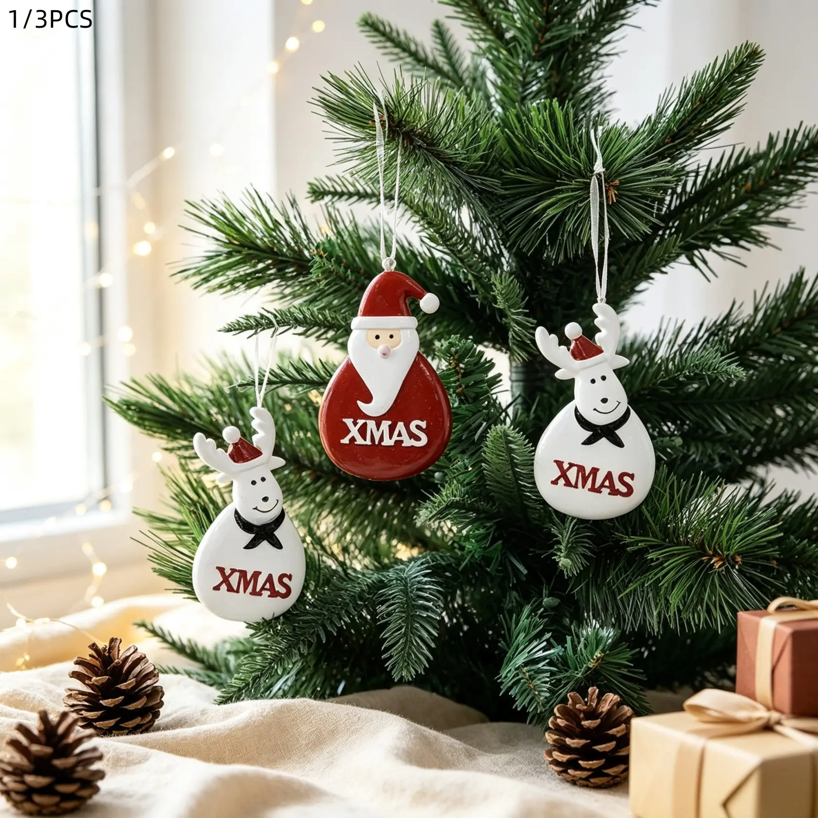 Christmas Resin Hanging Ornaments, Santa Claus Snowman Reindeer Decorations, Home Christmas Tree Window Bar Decor, Cute Holiday Accessories
