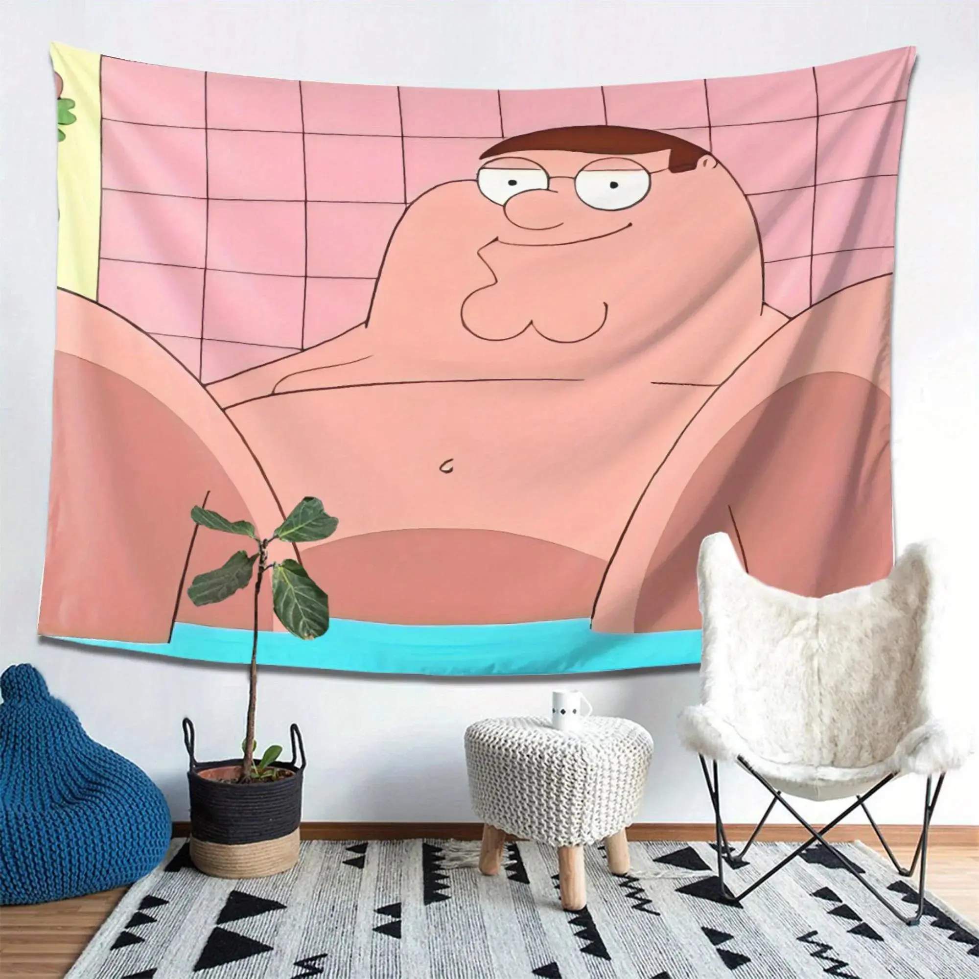 Funny Peter Themed Tapestry Wall Hanging, Cartoon Meme Banner Background, College Frat Dorm Room Decor, Teen Boys Bedroom Fan Gift Poster