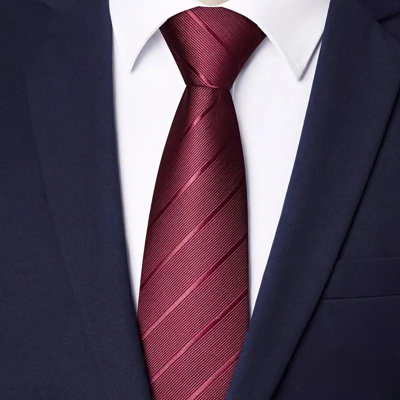 6-Pack Men's Solid Color Polyester Zipper Striped Tie Set, Classic Retro Business Versatile Tie Suitable for Work, Interviews, Banquets, etc., Black, Gray, Navy Blue, Dark Red Ties are Ideal Gifts for Male Friends Weaving