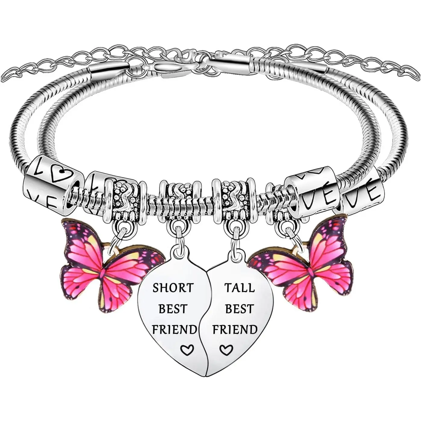 Funny Tall   Short   Bracelets Friendship Gifts for Women 2 count  Heart Matching Charm Bracelet Set for  Bestie Sister Birthday Gifts Butterfly Charm Bracelet  Gifts