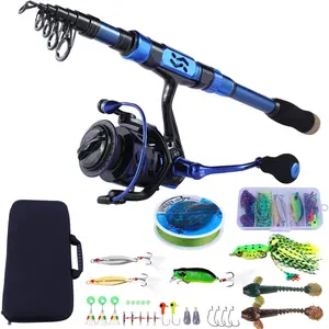 Fishing Rod and Reel Set Carbon Fiber Telescopic Fishing Rod 12+1BB Spinning Reel with Carry Case  Saltwater Freshwater