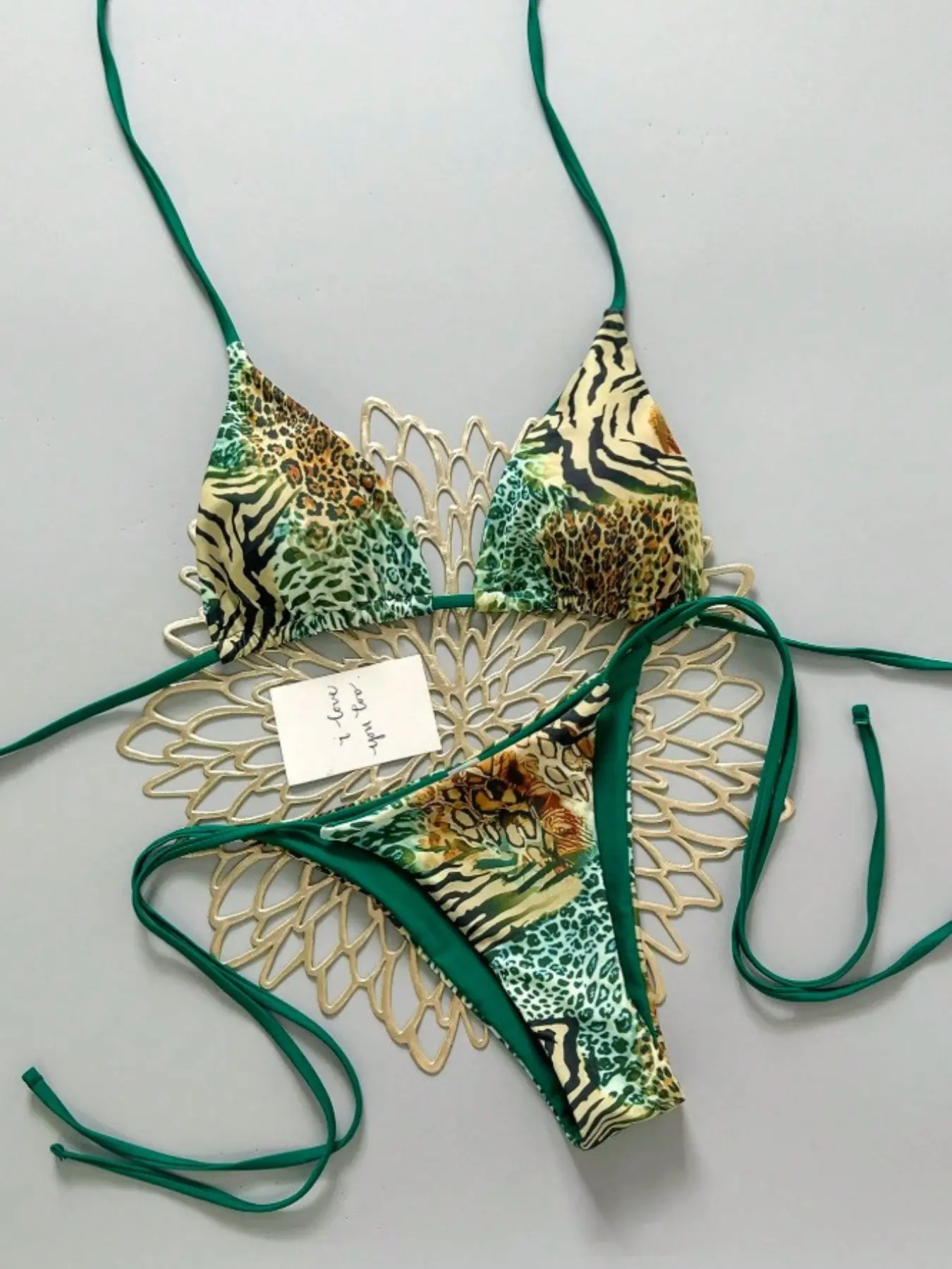 Women's Two-Piece Bikini Set, Fashionable Sexy Animal Print Leopard Drawstring Backless Side Tie Swimwear for Swimming Pool Party Music Festivals, Leopard Print Bikinis