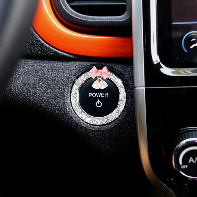 Rhinestone Decor Bowknot Design Car Engine Start Stop Button Ring, Car Engine Start Stop Button Decoration, Car Interior Accessories for Women, Car Decorations, Automotive, Vehicle