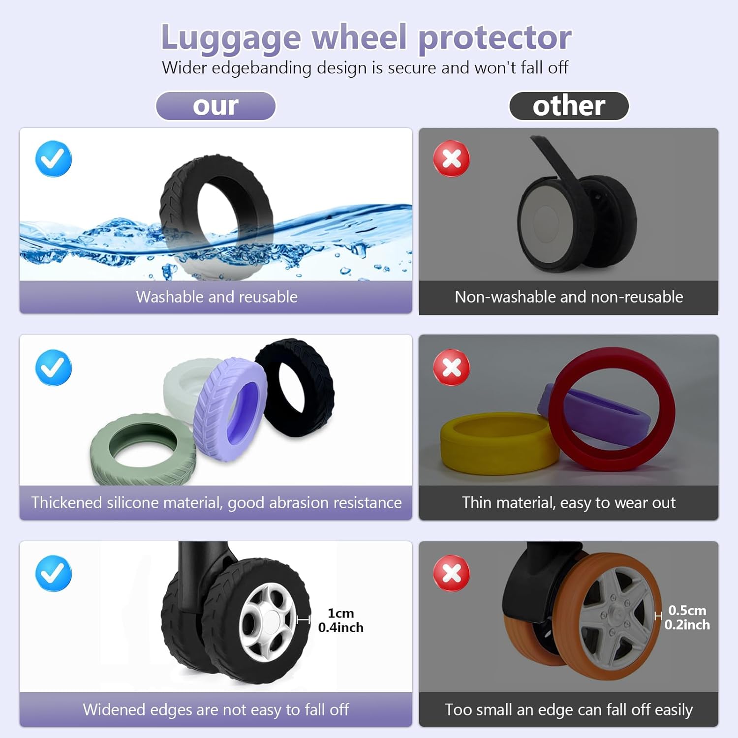Luggage Wheel Covers,Silicone Suitcase Wheel Cover for 2-2.4'' Spinner Wheel,Reusable Carry On Luggage Wheel Protector,Upgrade Suitcase Wheel Protective,Essential Travel Accessories Luggage Wheel Covers,Silicone Suitcase Wheel Cover for 2-2.4'' Spinner Wheel,Reusable Carry On Luggage Wheel Protector,Upgrade Suitcase Wheel Protective,Essential Travel Accessories