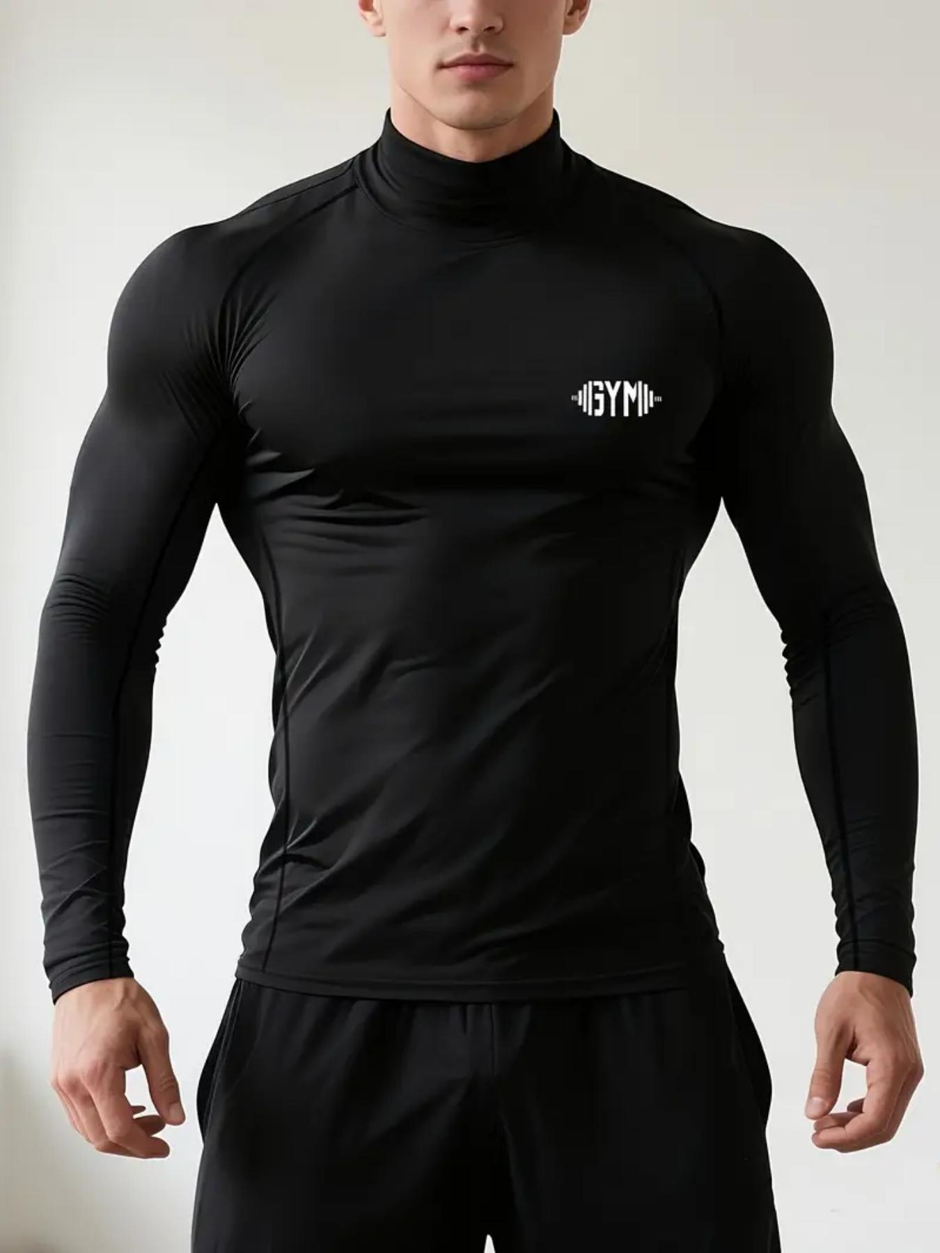 1PC Men's Muscle Fit Gym Shirt – Fitness Shirt, GYM Print, High Neck, Breathable & Stretch Fabric, Designed for Outdoor Workouts, Running, Hiking & Training
