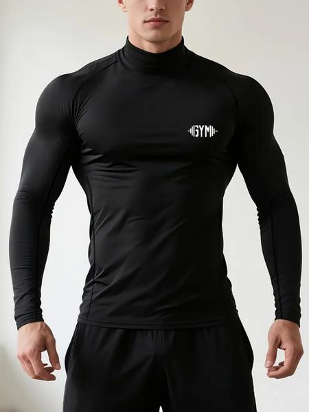 1PC Men's Muscle Fit Gym Shirt – Fitness Shirt, GYM Print, High Neck, Breathable & Stretch Fabric, Designed for Outdoor Workouts, Running, Hiking & Training