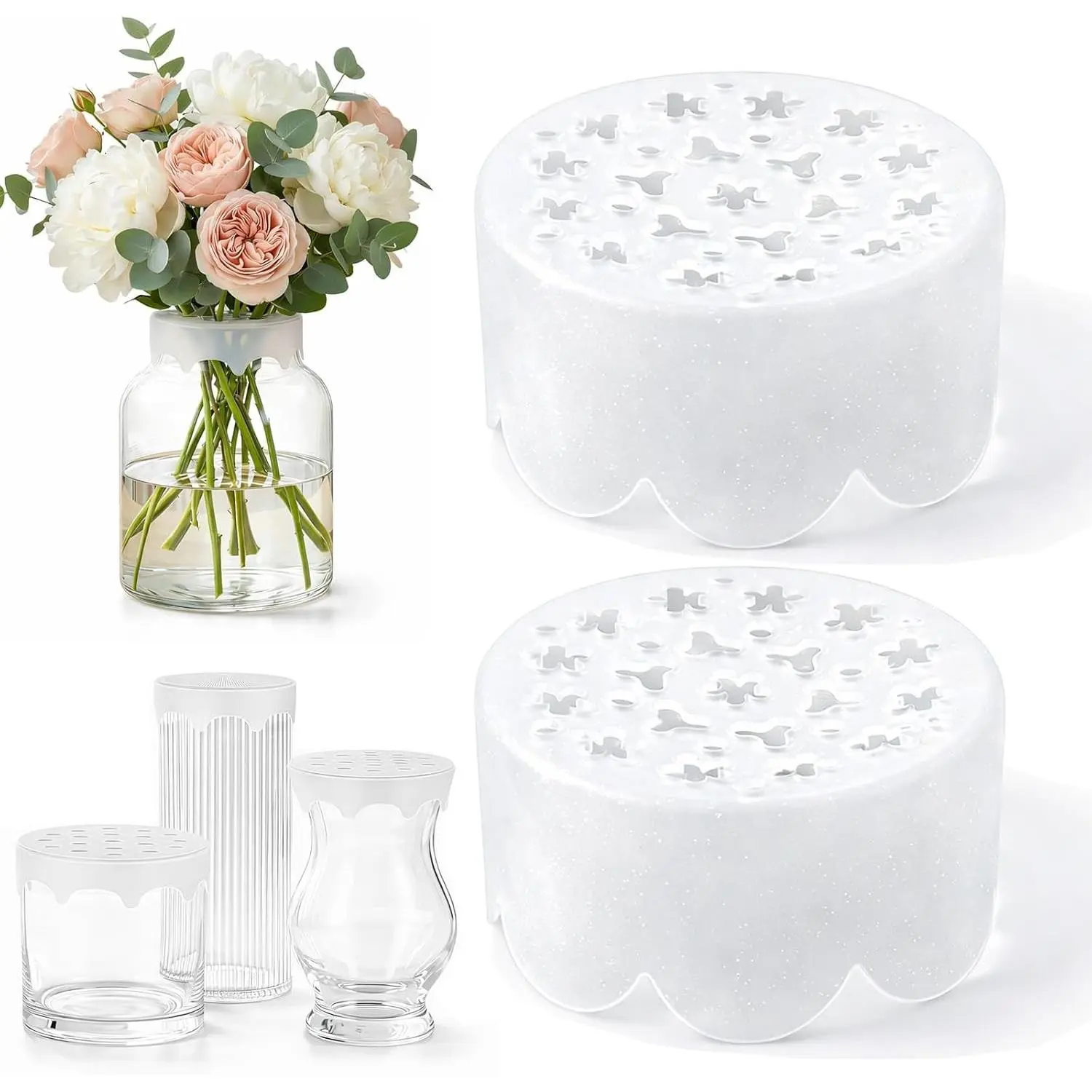 2pcs Reusable Silicone Flower Grid Arranger, Reusable Flower Frog for Vase, Easy DIY Floral Bouquet Stems Plant Fixation for Weddings Home Decor