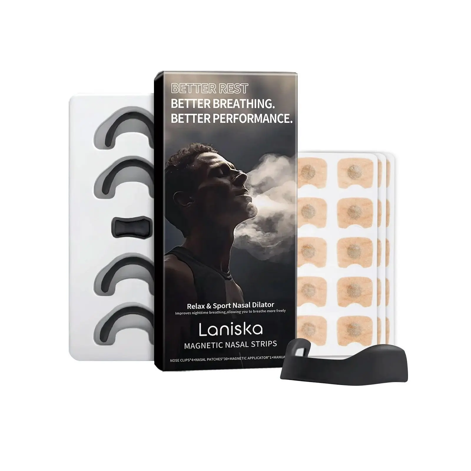 Nose Patch, 1 Set Magnetic Adjustable Nasal Dilator with Daily Cleaning Accessories, Flexible Support Strip for Exercise & Sleep Use, Magnetic Nose Strips