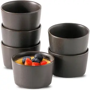 4oz Oven Safe Ceramic Ramekins Set of 6, Matte Black Small Mini Custard Cups for Baking Creme Brulee Souffle, Baking Ramekins for Kitchen