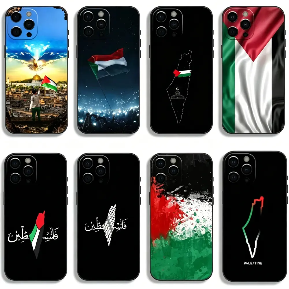 Custom Palestine Flag Map Soft Black Silicone Phone Case - Polycarbonate-TPU, Shockproof, Crash-Proof, Dustproof, Durable Protection for iPhone 17 Pro Max/Air, 16 Pro, 15, 14 Plus, 13, 12, 11 & Samsung S26-S23 Plus Ultra, Style1