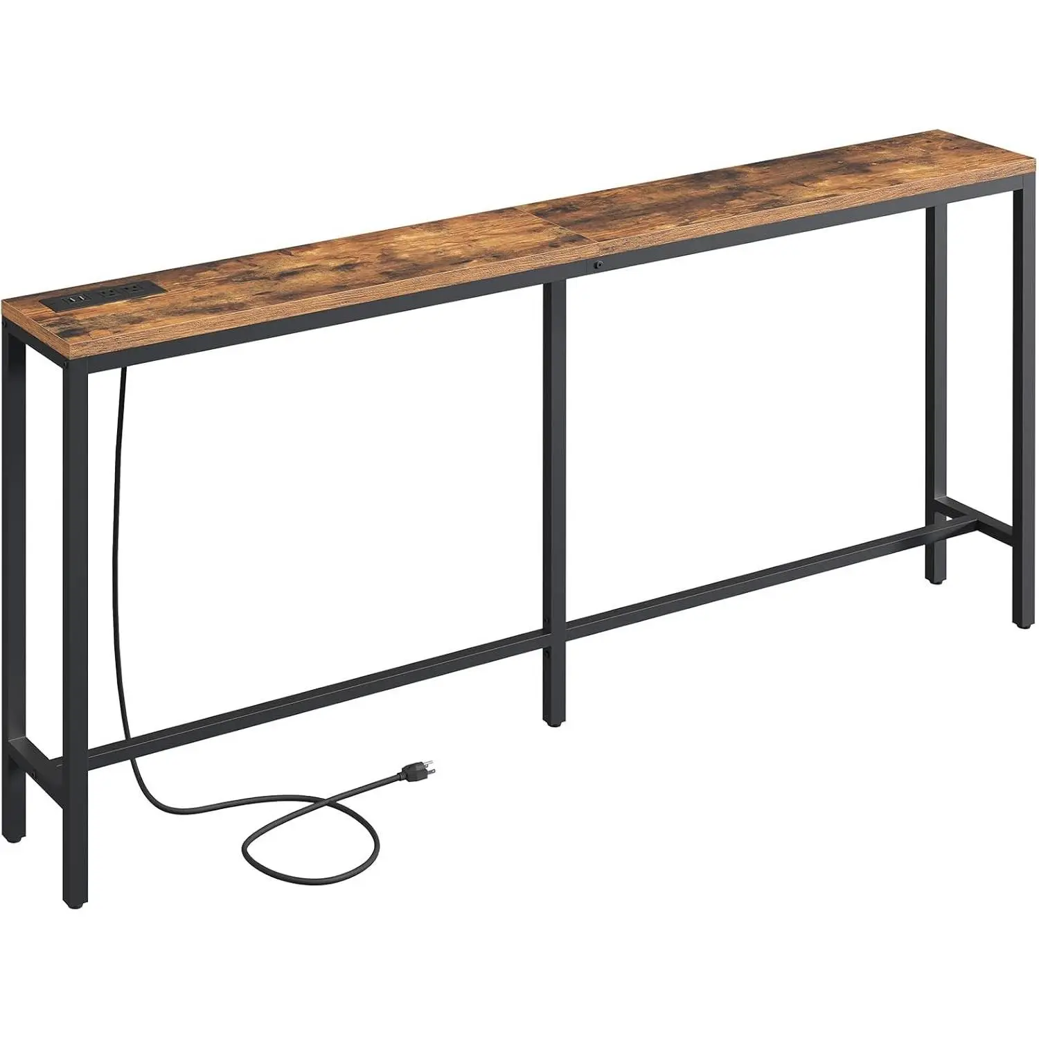 70.9'' Console Table with Power Outlet, Narrow Sofa Table with Charging Station, Skinny Behind Couch Table for Entryway, Hallway, Foyer, Living Room, Rustic Brown CTHR18E01Z1