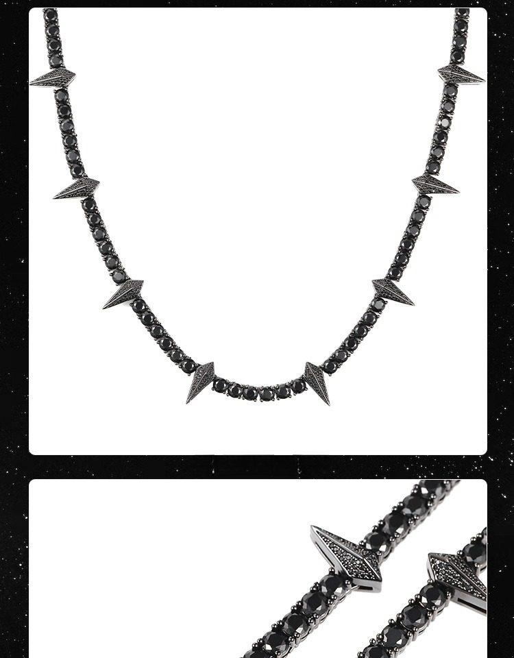 [ICE HUE]18K Gold Vacuum Plated Copper with 5A+ Sri Lanka Zircon Black SpikeNecklace Miami Italy Mexico & Micro Inspired for Women & Men Luxury Jewelry,Daily Wear,Casual Fashion,Gift Idea,,Classic,Minimalist,Simple,Sporty Style
