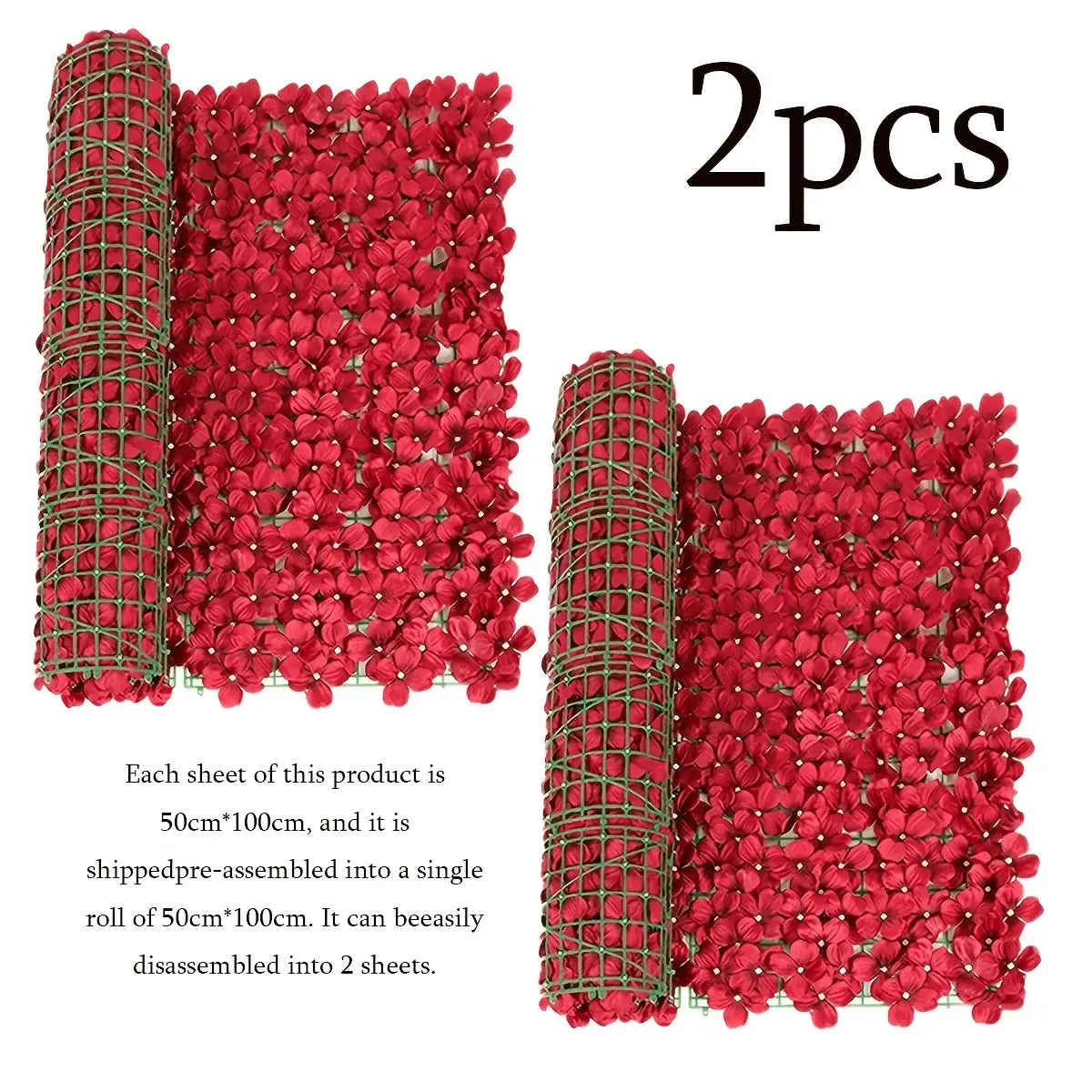 Artificial Flower Wall Panel, Detachable Roll-Type Fake Decorative Floral Mat, Wedding Party Garden Fence Background Decor, Easy to Install