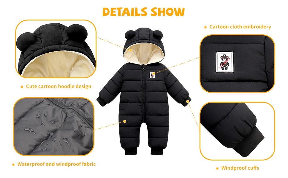 Baby Clothes Cute Infant Toddler Snowsuit Warm Newborn Boy Girl Winter Coats Hooded Zip Jumpsuit