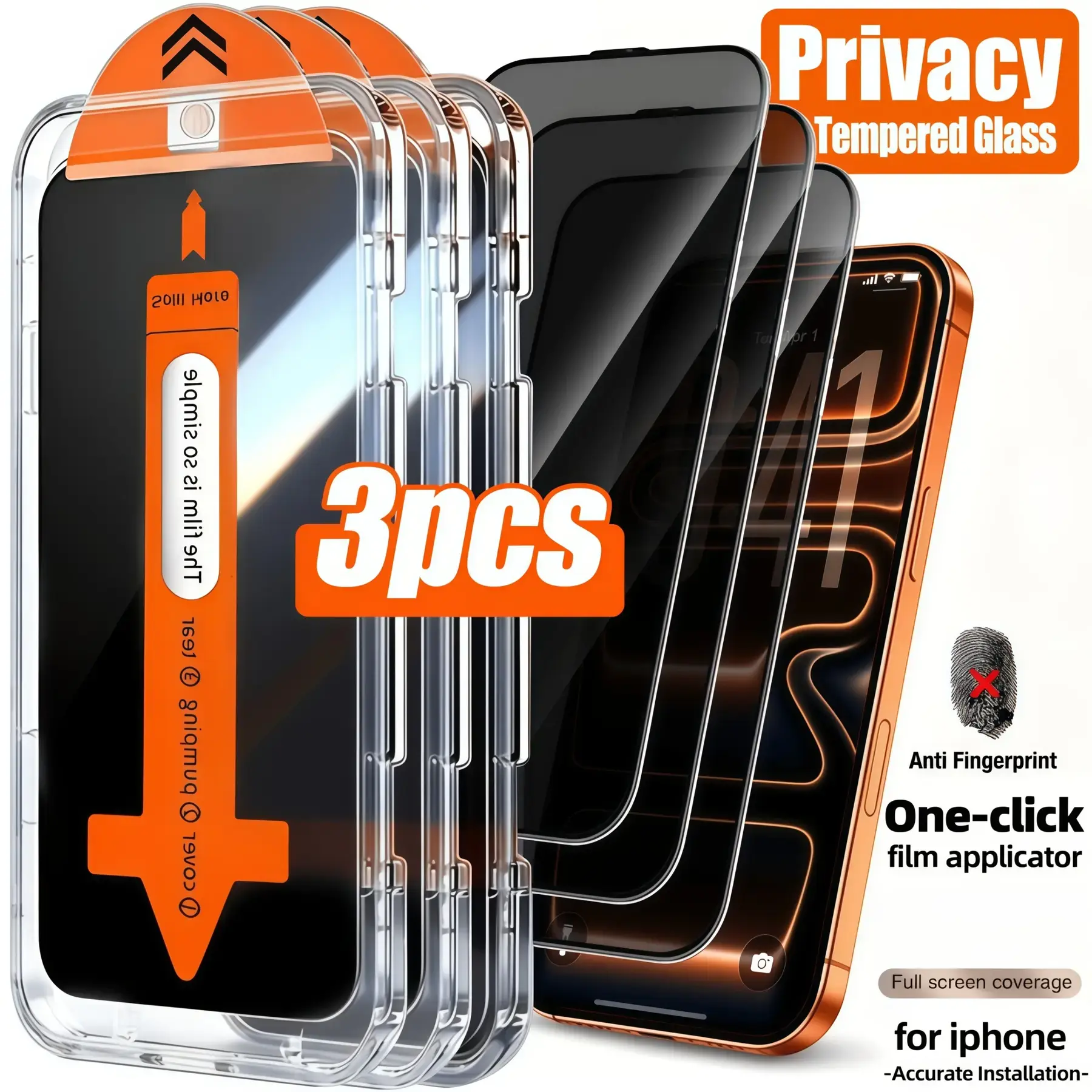 3-Pack Privacy Tempered Glass Screen Protectors, Auto-Aligned Installation Kit, Compatible with iPhone Models, Smartphone, Anti-Fingerprint, Durable, Shockproof, Scratch-Resistant Protection, Protective Screen Protector