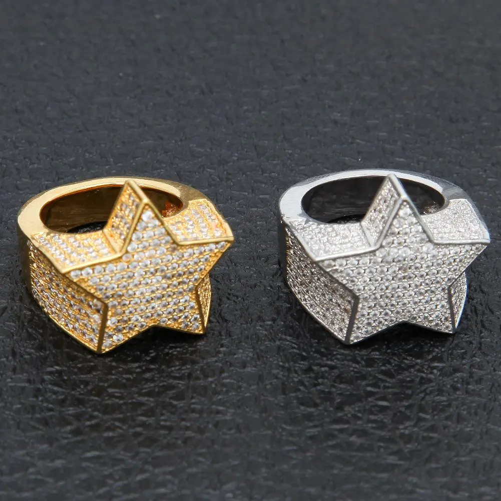 Men's Hip-Hop 5-Pointed Star Ring, Exaggerated Full Diamond Statement Jewelry for Creative Fashion, Diamond Statement Ring, Rings men's jewelry trendy costume jewelry