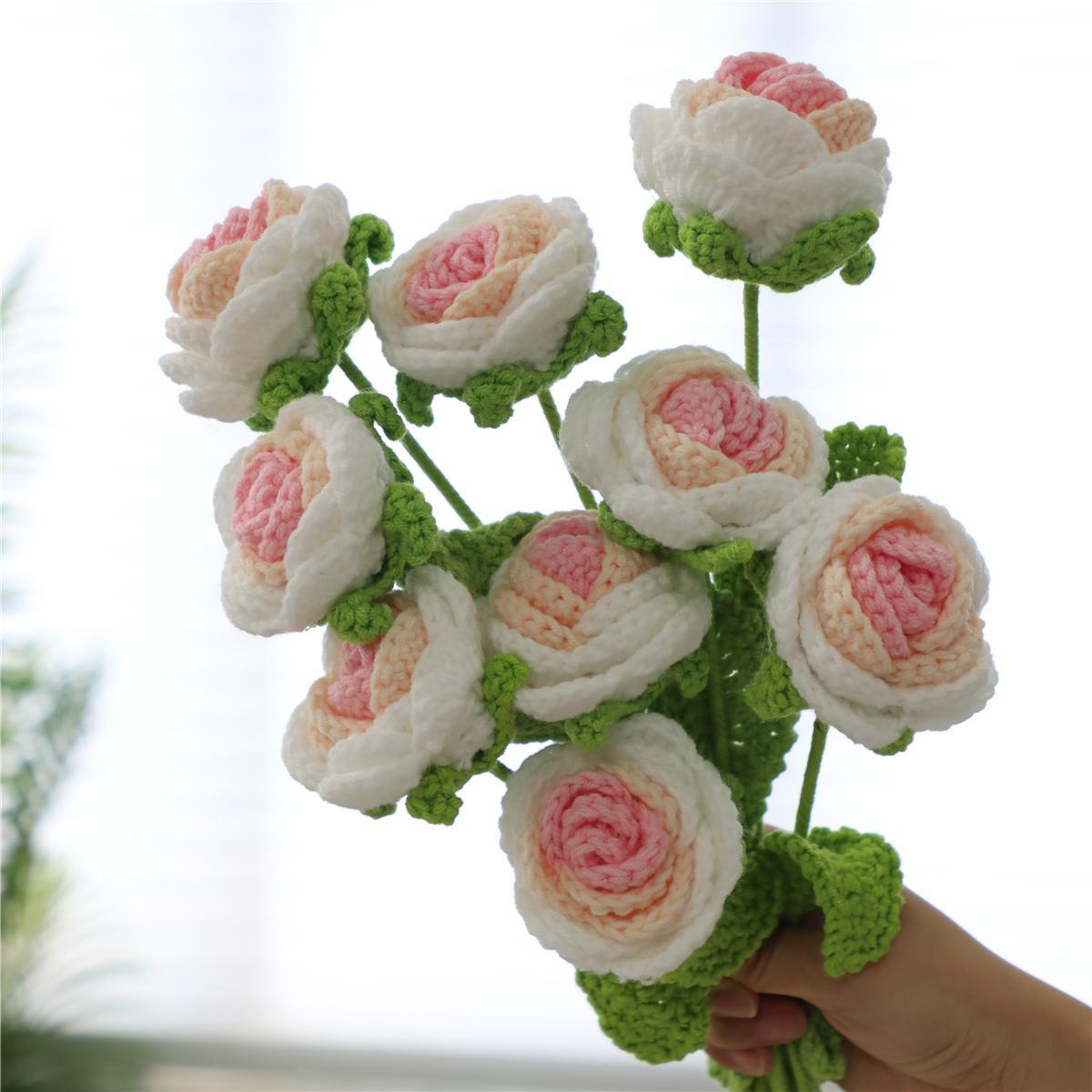 Crochet Roses for Flower Arrangements, Crochet Artificial Flowers 9 Counts DIY Faux Rose Bouquet for Room, Wedding and Party Decor, Gift for Boyfriend or Girlfriend #TOP PICKS